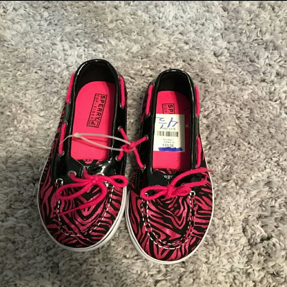 Girls sparkling zebra Sperry's New! Sz 4.5